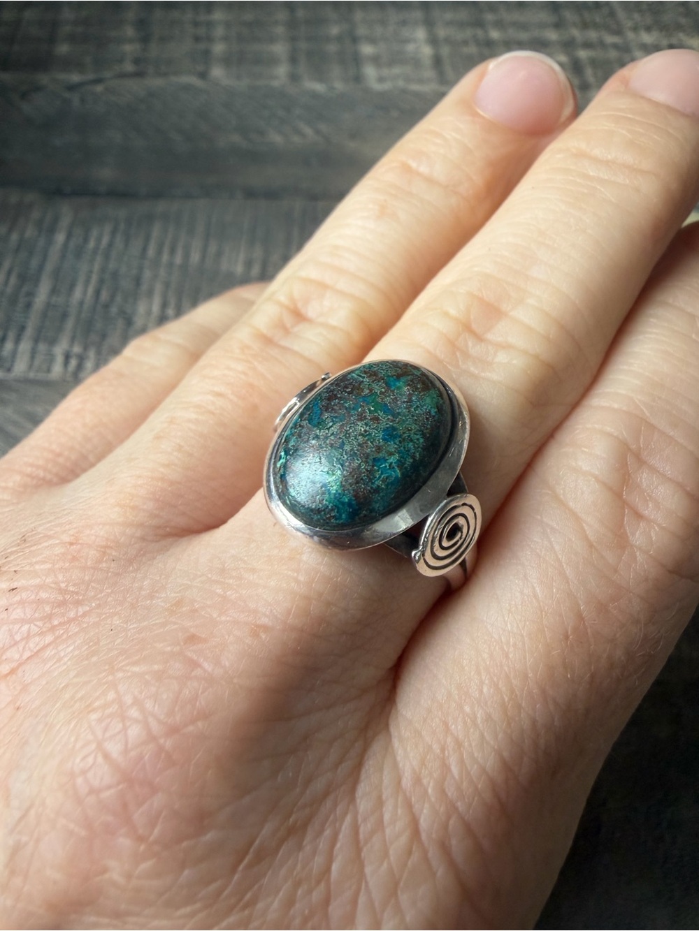 Large Chrysocolla and Sterling Silver Ring